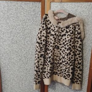 Leopard Print Faux Fur Hooded Sweater